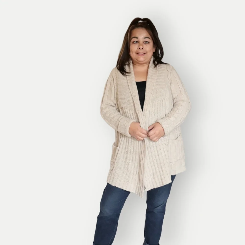 URBAN BEHAVIOR WOMENS CREAM BROWN ACRYLIC WOOL CARDIGAN - Picture 1 of 5
